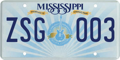 MS license plate ZSG003