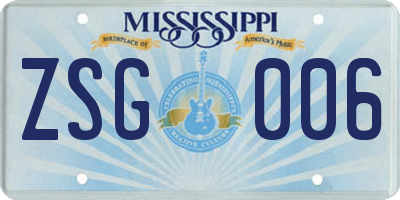 MS license plate ZSG006