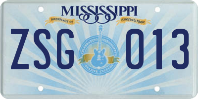 MS license plate ZSG013