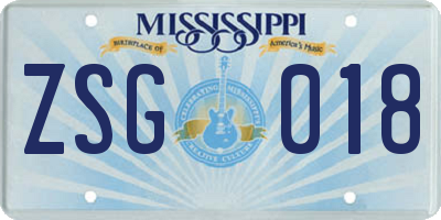 MS license plate ZSG018