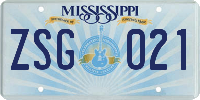 MS license plate ZSG021