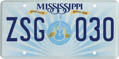 MS license plate ZSG030