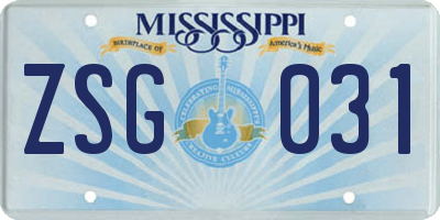 MS license plate ZSG031