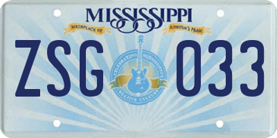 MS license plate ZSG033