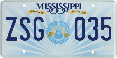 MS license plate ZSG035