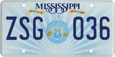 MS license plate ZSG036