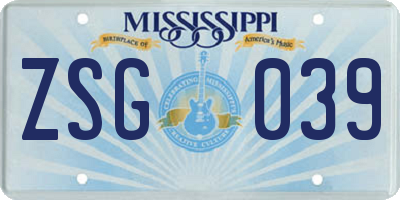 MS license plate ZSG039