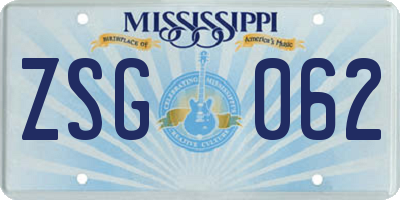 MS license plate ZSG062