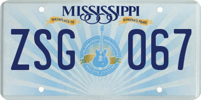 MS license plate ZSG067