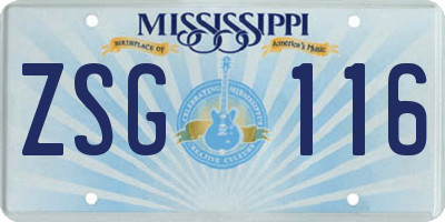 MS license plate ZSG116