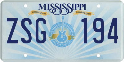 MS license plate ZSG194