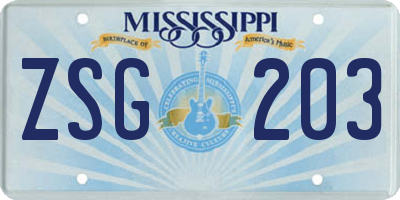 MS license plate ZSG203