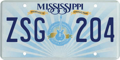 MS license plate ZSG204