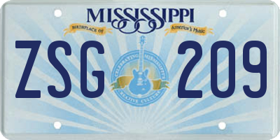 MS license plate ZSG209