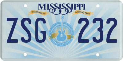 MS license plate ZSG232