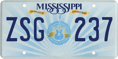 MS license plate ZSG237