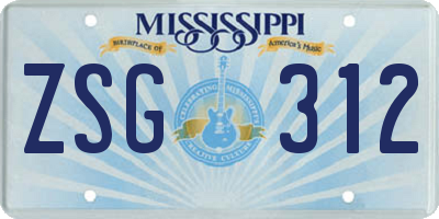 MS license plate ZSG312