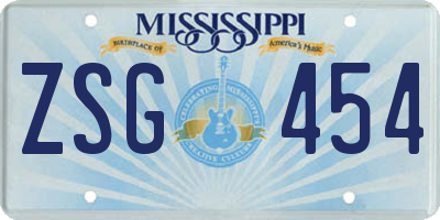 MS license plate ZSG454
