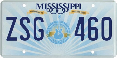 MS license plate ZSG460