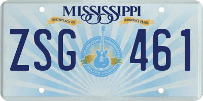 MS license plate ZSG461