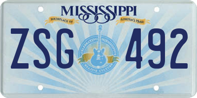MS license plate ZSG492