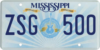 MS license plate ZSG500