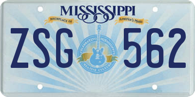 MS license plate ZSG562