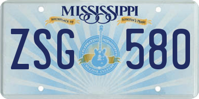 MS license plate ZSG580