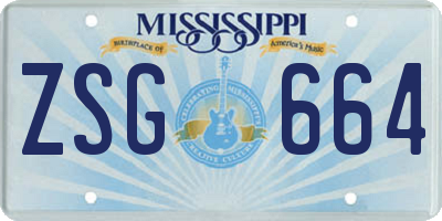 MS license plate ZSG664