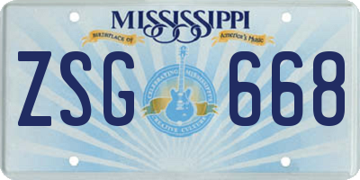 MS license plate ZSG668