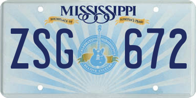 MS license plate ZSG672