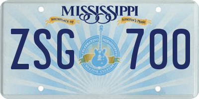 MS license plate ZSG700