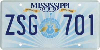 MS license plate ZSG701