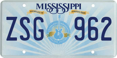 MS license plate ZSG962
