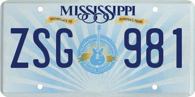 MS license plate ZSG981