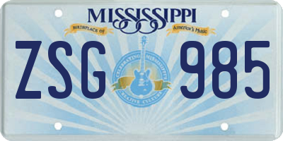 MS license plate ZSG985