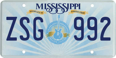 MS license plate ZSG992