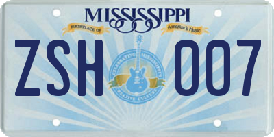 MS license plate ZSH007