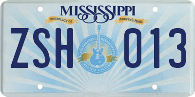 MS license plate ZSH013