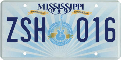 MS license plate ZSH016