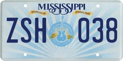 MS license plate ZSH038