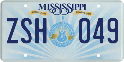 MS license plate ZSH049