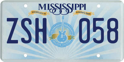 MS license plate ZSH058