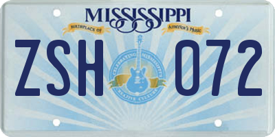 MS license plate ZSH072
