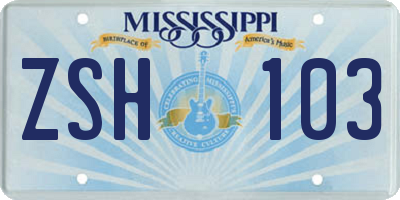 MS license plate ZSH103