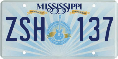 MS license plate ZSH137