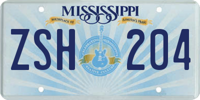 MS license plate ZSH204