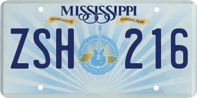 MS license plate ZSH216