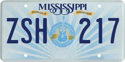 MS license plate ZSH217
