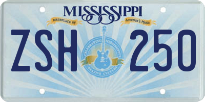 MS license plate ZSH250